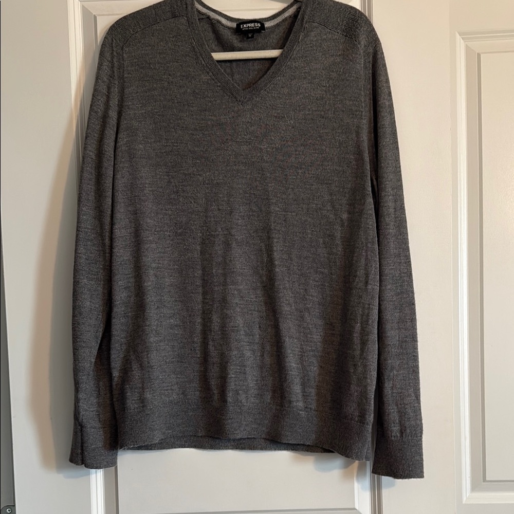 Express Gray V-Neck Pullover Sweater - image 2